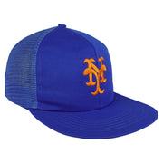 Angled view of the blue Mets hat and mesh side
