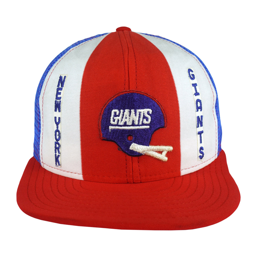 Red white and blue New York Giants hat with embroidered helmet