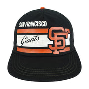 Black San Francisco Giants trucker hat with printed orange and white graphic
