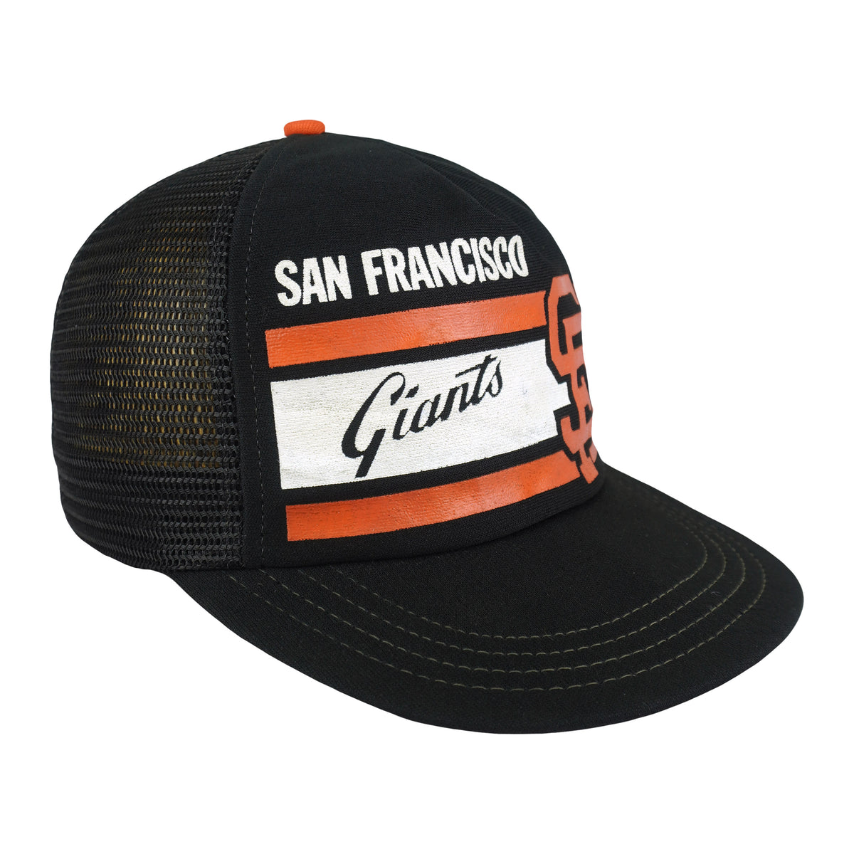 Angled view of the Giants print and black mesh panels