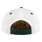 Rear white panels and green snap closure on the matchup hat