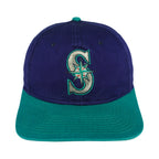 Seattle Mariners cap front with a blue crown, teal brim and embroidered compass-S logo