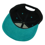 Interior and teal underbrim view of the black and teal New Orleans Bourbon Street snapback cap