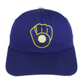Purple Milwaukee Brewers snapback front with embroidered yellow glove-and-ball logo