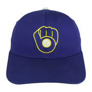 Purple Milwaukee Brewers snapback front with embroidered yellow glove-and-ball logo
