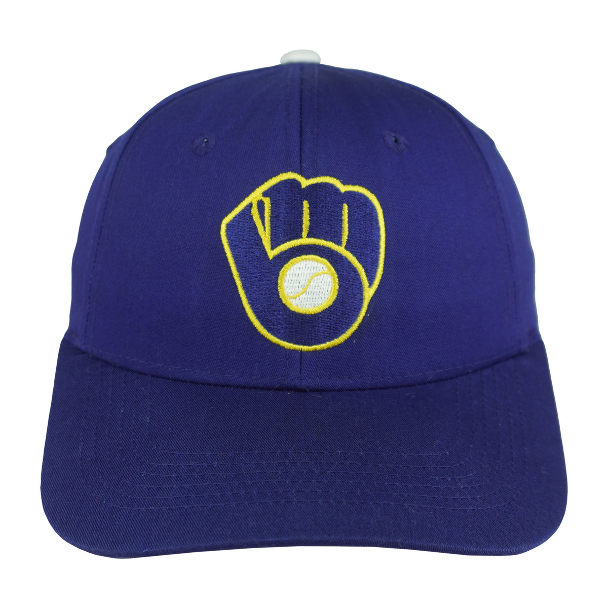 Purple Milwaukee Brewers snapback front with embroidered yellow glove-and-ball logo