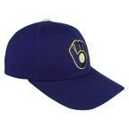 Angled purple Brewers cap showing the embroidered glove logo and curved brim