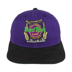 Front view of the purple, black, and green 1990s Hard Rock New Orleans Mardi Gras snapback cap