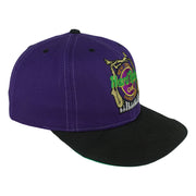 Front-right angle of the purple, black, and green Hard Rock New Orleans Mardi Gras snapback cap