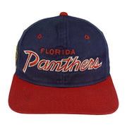 Front view of the blue, red, and green 1990s NHL Florida Panthers Sports Specialties snapback cap