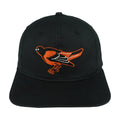 Black Baltimore Orioles snapback front with an embroidered orange bird logo