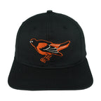 Black Baltimore Orioles snapback front with an embroidered orange bird logo