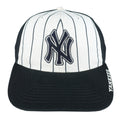 Yankees cap front with white pinstriped panels, dark brim and embroidered NY logo
