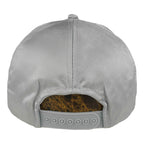 Rear view of the gray Canada's Grain Train hat with plastic snapback closure