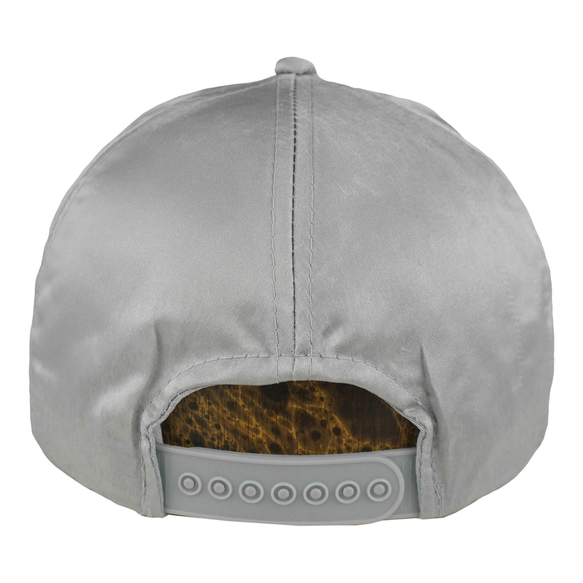 Rear view of the gray Canada's Grain Train hat with plastic snapback closure