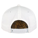 Rear view of the white Tampa Bay Buccaneers hat with white plastic snapback closure