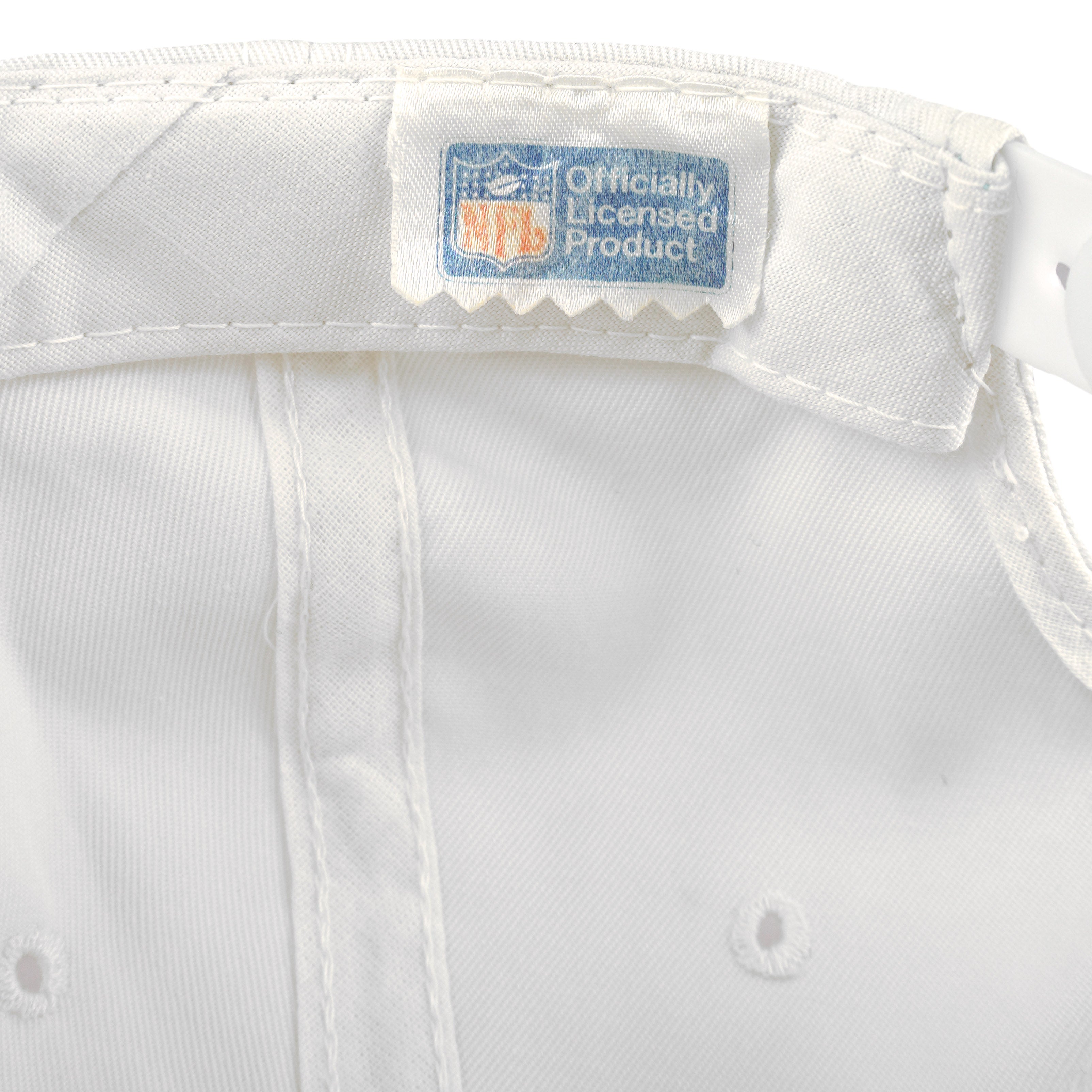 NFL licensed-product label stitched inside the white Tampa Bay Buccaneers cap