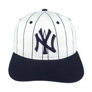 New York Yankees cap front with a white pinstriped crown, navy brim and NY logo