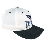Angled Tennessee Titans cap showing the white crown, navy brim and side stitching