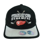 Front view of the black and gray NHL Detroit Red Wings 1998 Stanley Cup Champions strapback hat by Starter