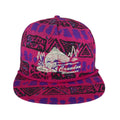 Front view of the pink, purple, and black 1990s Crandon Wisconsin fishing rope snapback hat by Winner