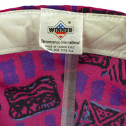 Maker and size label close-up of the pink, purple, and black Crandon Wisconsin fishing rope snapback hat