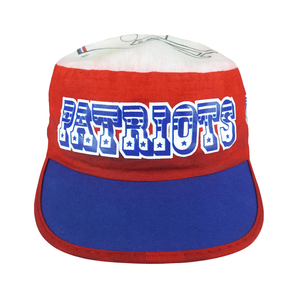 Front view of the red, white, and blue 1990s NFL New England Patriots painter cap