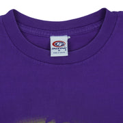 Close view of the True Fan label inside the purple Tampa Bay Devil Rays 2000 t-shirt