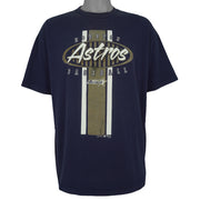 Front view of the navy 1998 MLB Houston Astros t-shirt with a large baseball graphic