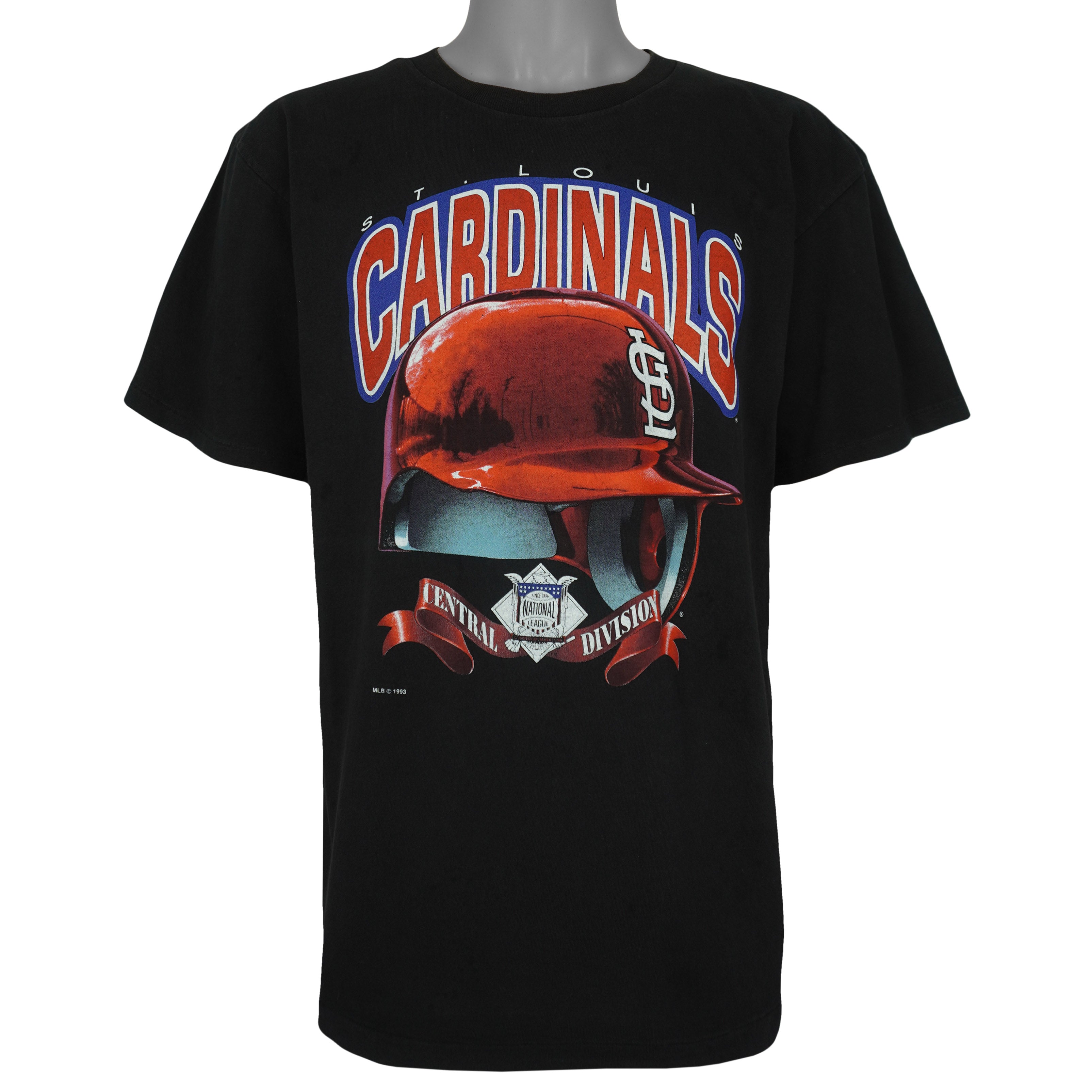 Front view of the black MLB St. Louis Cardinals 1993 Central Division t-shirt