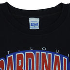 Close view of the label partially legible label inside the black St. Louis Cardinals 1993 Central Division t-shirt