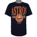 Navy Houston Astros T-shirt front with large orange team lettering and globe logo