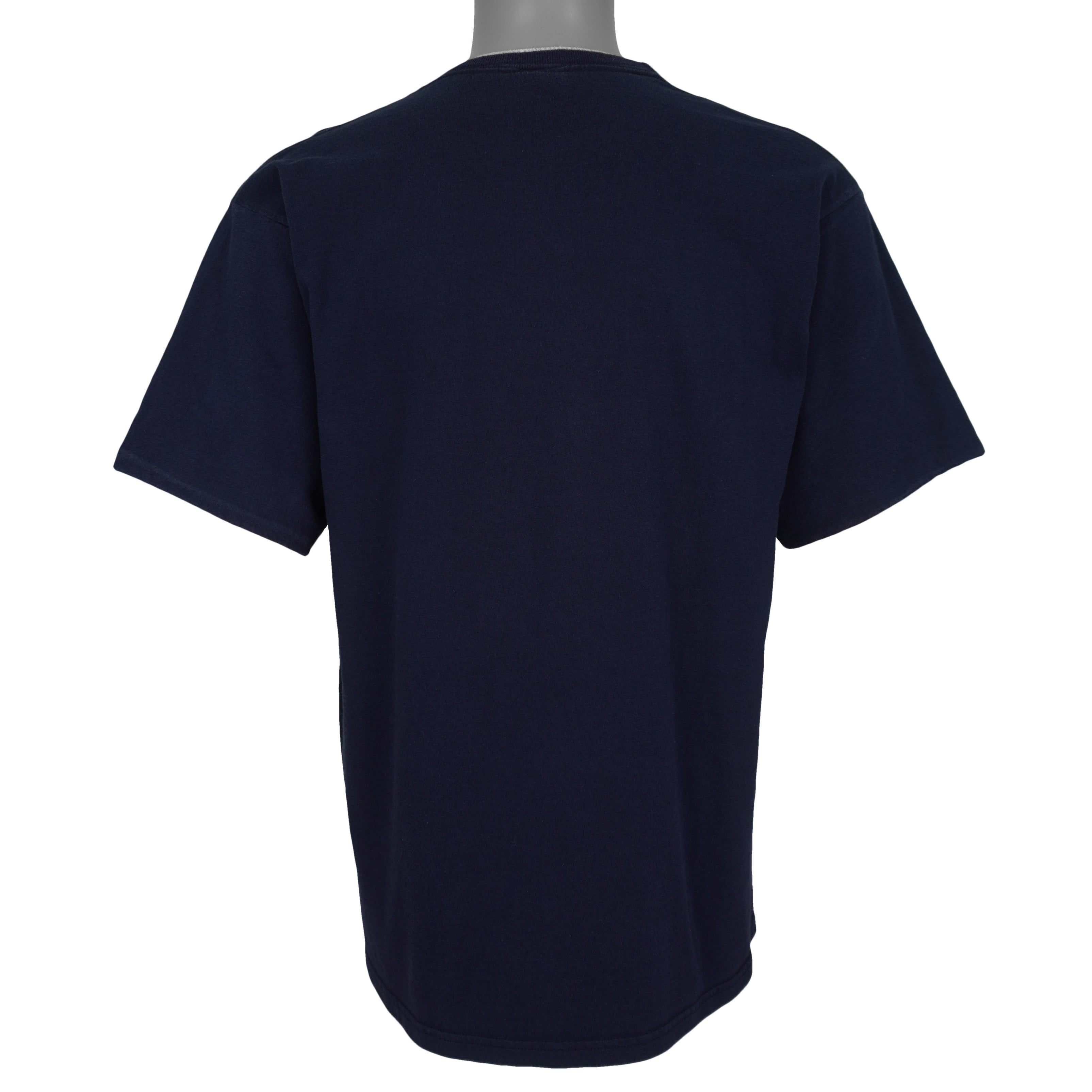 Plain navy Astros T-shirt back with the short sleeves unrolled