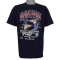 Navy Yankees VS Mets T-shirt front with a 2000 Subway World Series train graphic