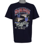 Navy Yankees VS Mets T-shirt front with a 2000 Subway World Series train graphic