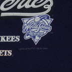 World Series 2000 emblem and Logo Athletic copyright detail on navy fabric