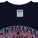 Gildan Heavy Weight Cotton Large label inside the navy Subway Series T-shirt