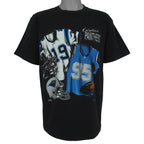 Front view of the black NFL Carolina Panthers 1993 Player Collage t-shirt by Nutmeg