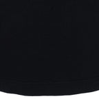 Small worn spots in the black Dodgers T-shirt fabric above the lower hem