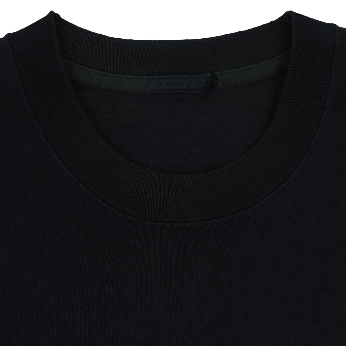 Black Dodgers T-shirt neckline showing where the neck label was removed