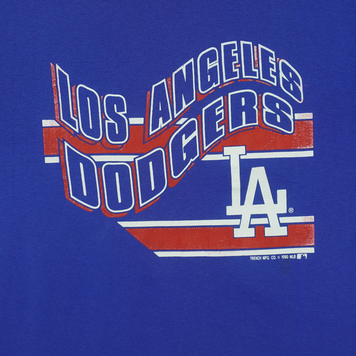 Close view of geometric Dodgers graphic on the royal blue Los Angeles Dodgers Geometric Logo t-shirt