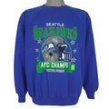 Front view of the royal blue NFL Seattle Seahawks 1988 AFC West Champions sweatshirt by Trench