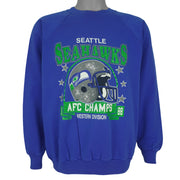 Front view of the royal blue NFL Seattle Seahawks 1988 AFC West Champions sweatshirt by Trench
