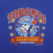 Close view of the faded 1989 Toronto Blue Jays Eastern Division Champions graphic