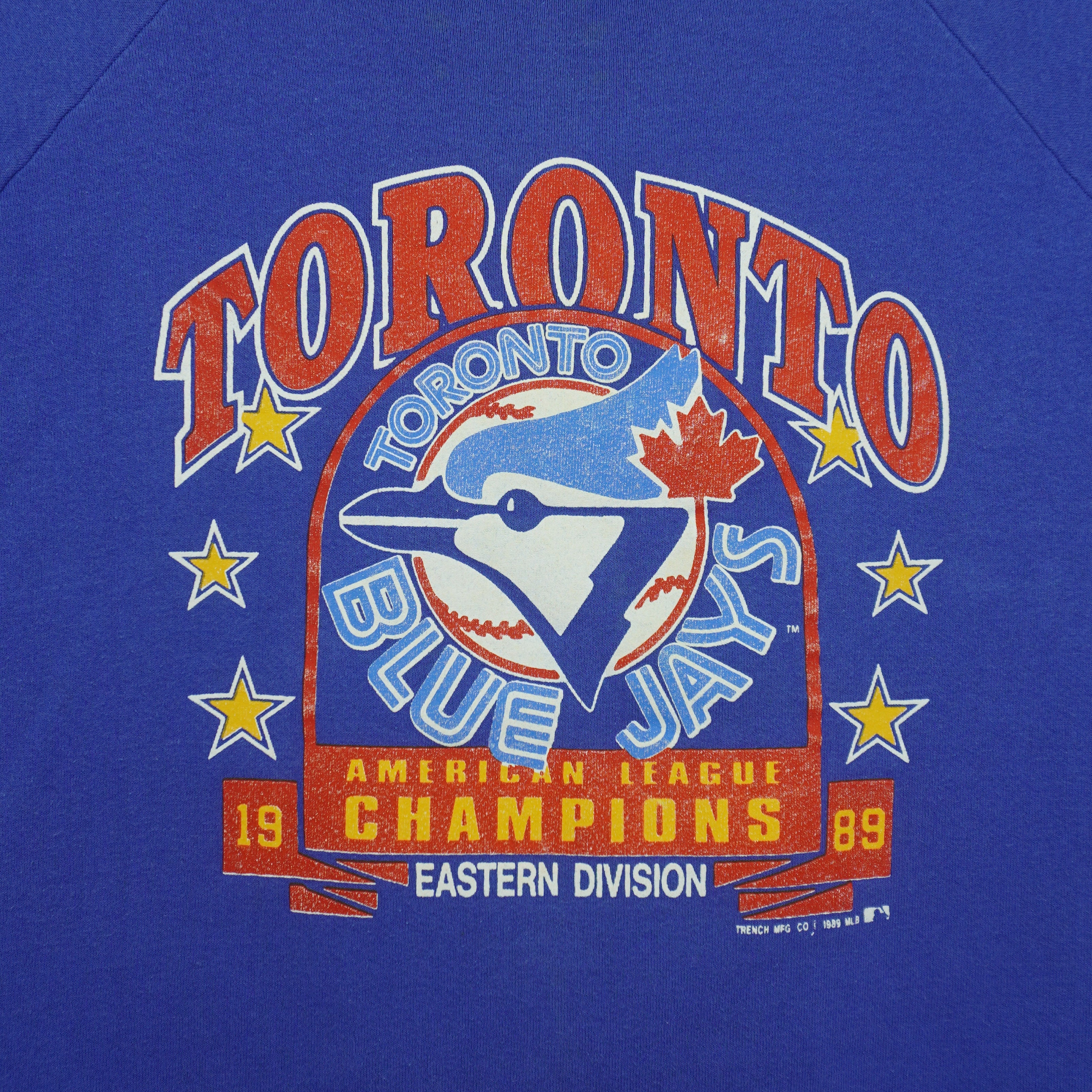 Close view of the faded 1989 Toronto Blue Jays Eastern Division Champions graphic