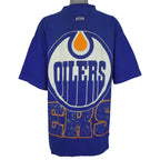 Full back view of the blue Edmonton Oilers double-sided graphic T-shirt