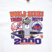 Front graphic close-up of the white 2000 Subway Series World Series T-shirt