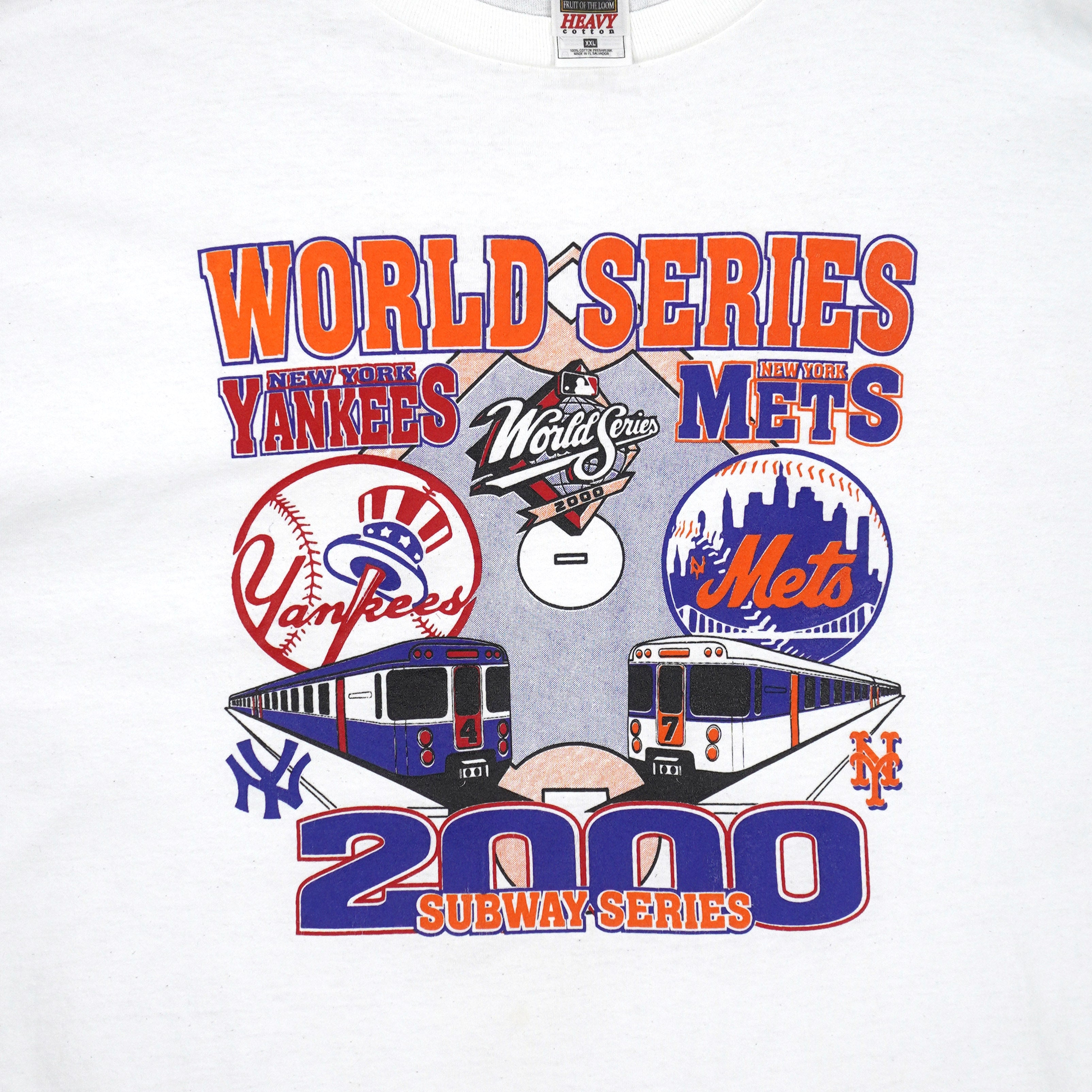 Front graphic close-up of the white 2000 Subway Series World Series T-shirt
