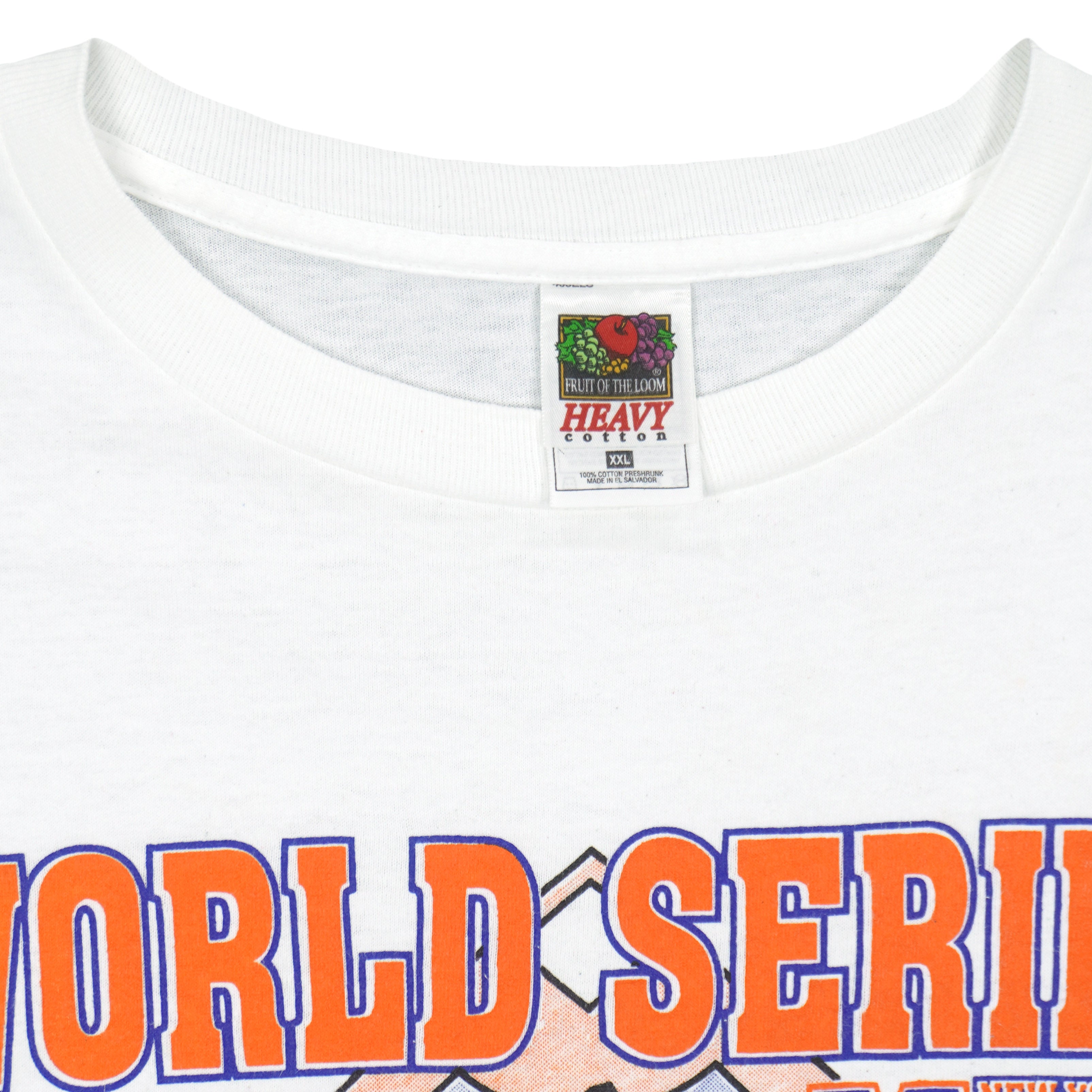 Neck label close-up of the white 2000 Subway Series World Series T-shirt