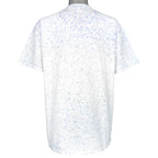 Full back view of the white BYU T-shirt with blue and gray speckled pattern